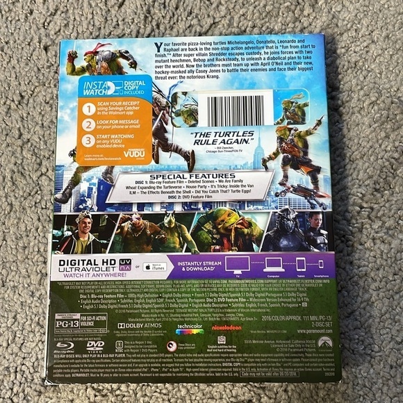 Teenage Mutant Ninja Turtles Out Of The Shadows DVD & Blu-ray Disc 4 MASKS - Picture 3 of 4
